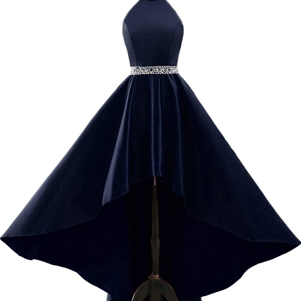 Plus size prom dress halter neck, high-lo size 26 navy blue